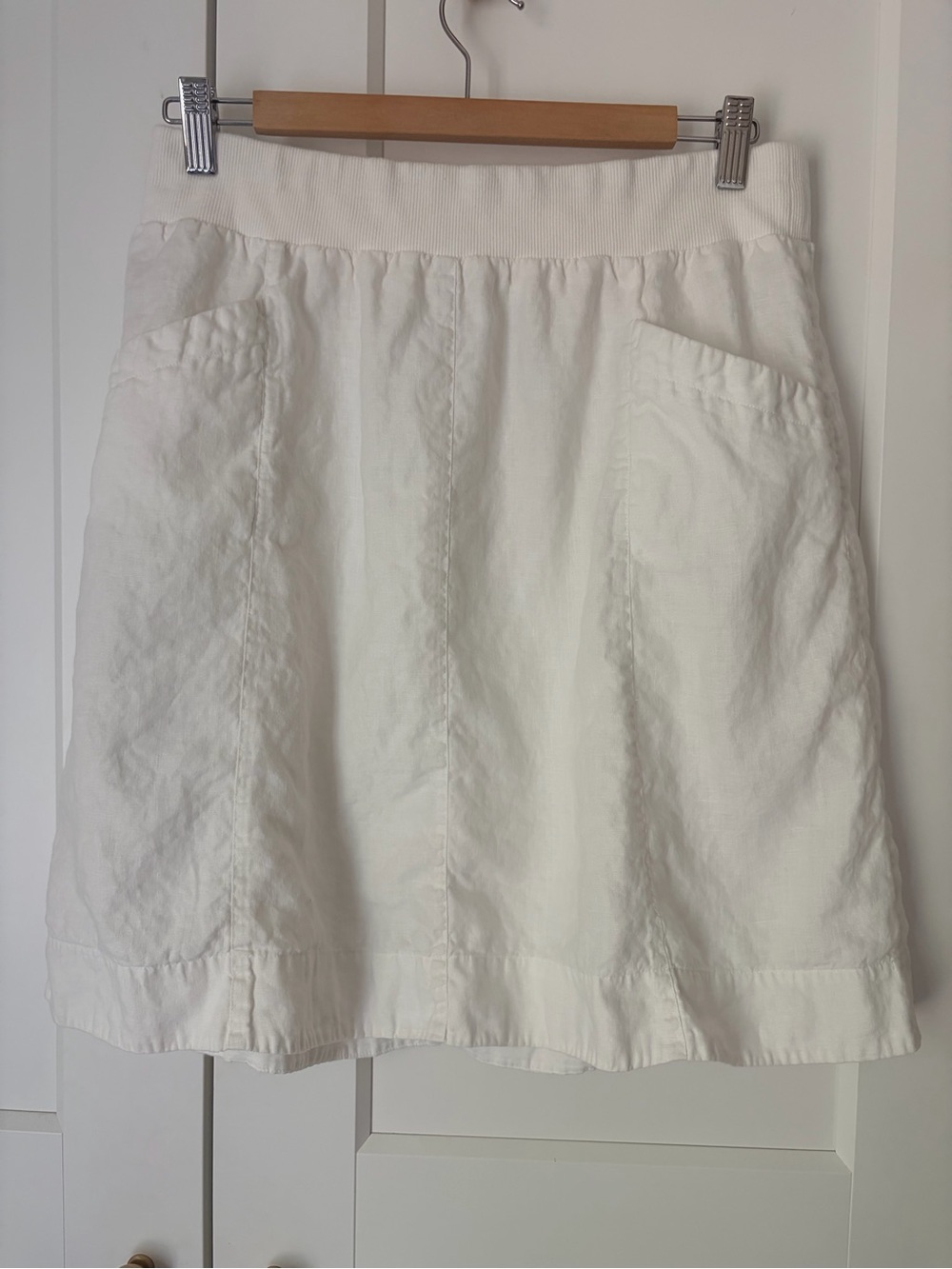 Eileen Fisher White Organic Linen A-Line Skirt with Front Pockets | PM